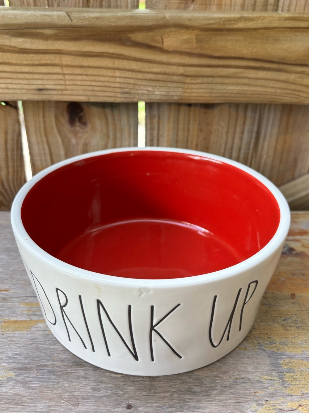 Rae Dunn Artisan Collection Red & White  Drink Up Large Pet Water Bowl 8”
